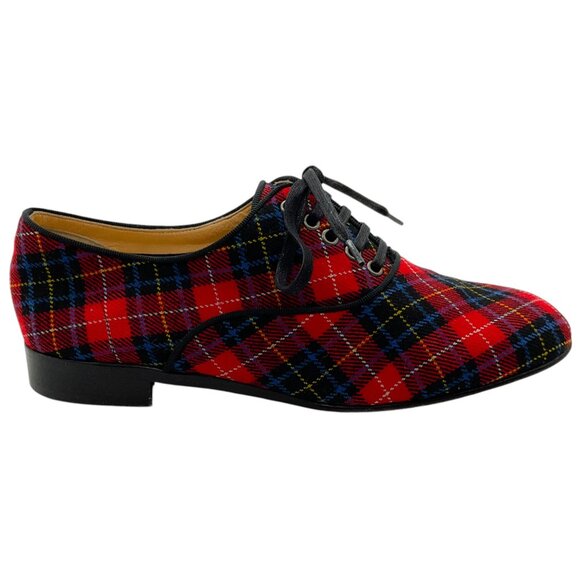 Christian Louboutin Red Tartan Fred Oxfords - Picture 2 of 6